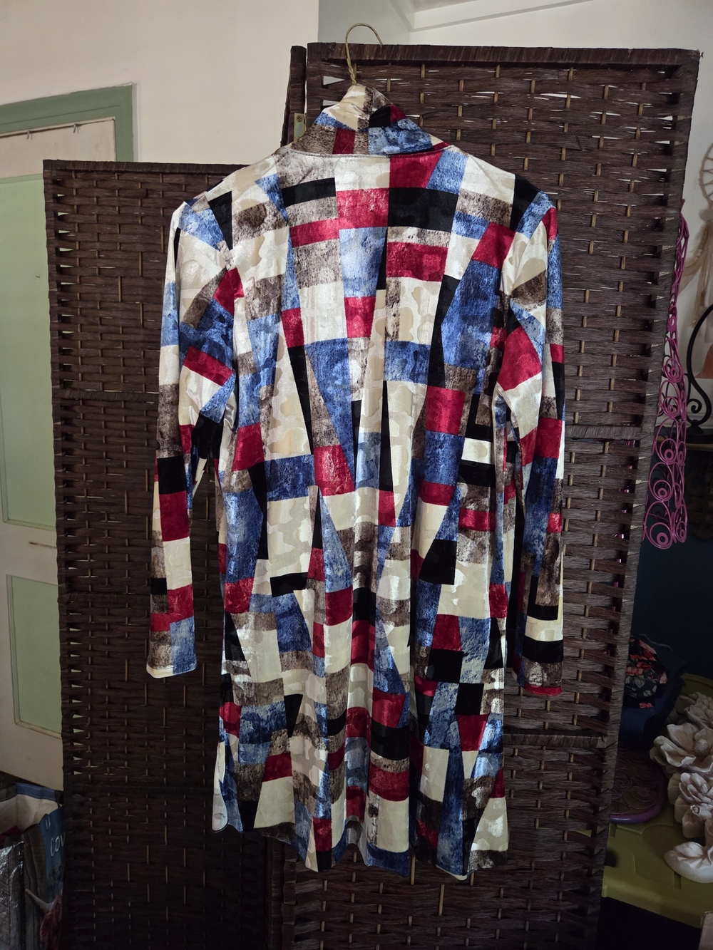 Open-Front Multi-Color Geometric Print Blazer Jacket - Picture 2 of 4